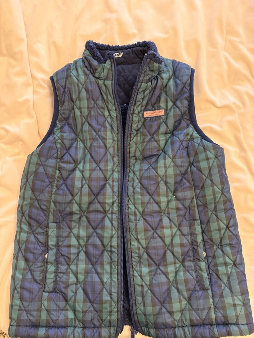 Vineyard Vines Quilted Plaid Vest in Navy & Green